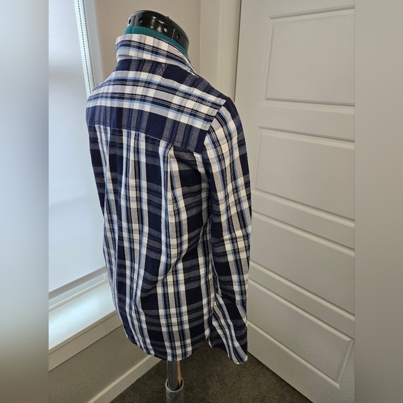 DRAPER JAMES BLUE PLAID BELL SLEEVE BLOUSE BUTTON UP SHIRT TOP WOMEN SIZE 4 - Picture 12 of 12